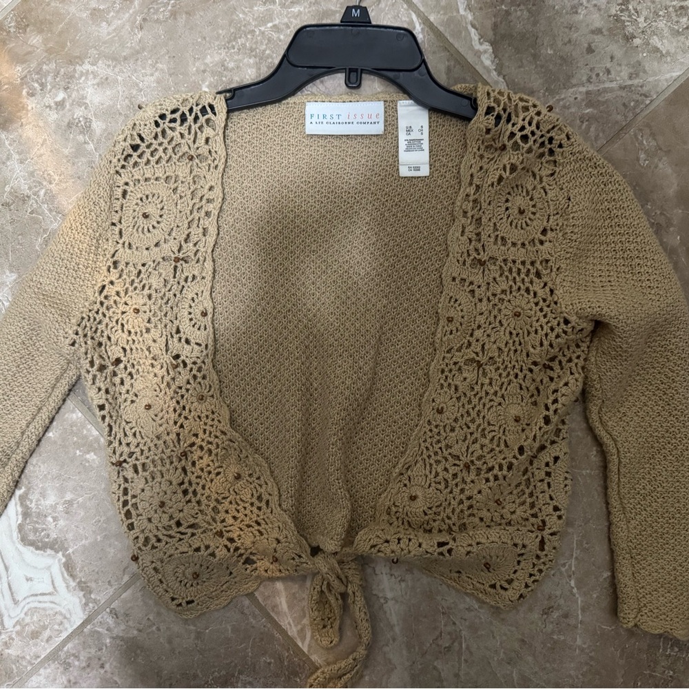 Women's Tan Crochet Sweater